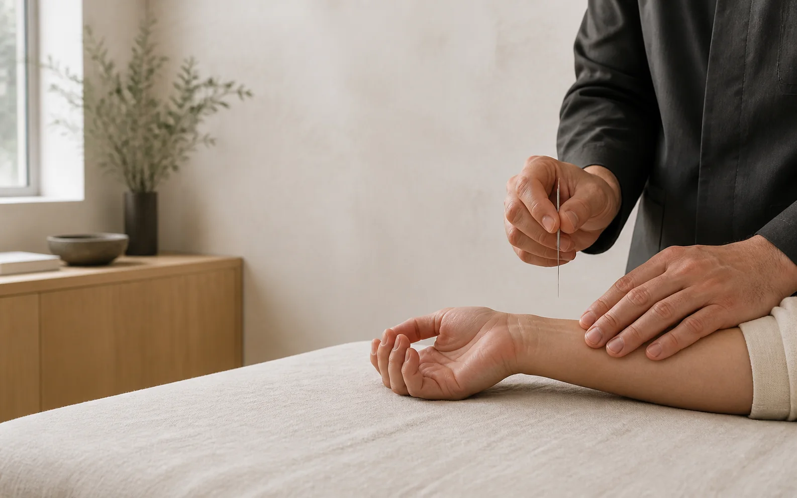 Akupunktur muayenesini anlatan temsili klinik görsel